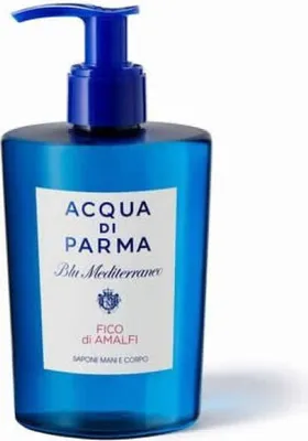 A blue bottle of Acqua Di Parma Fico Di Amalfi Hand & Body Wash.