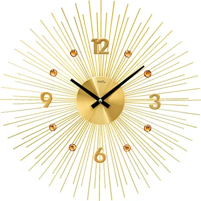 Produktbild von AMS 9611 Wanduhr Quarz analog golden mit Steinen in Glas-Optik