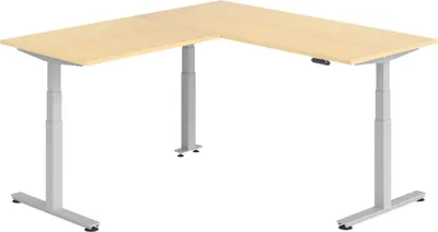 Produktbild von bümö Eckschreibtisch elektrisch höhenverstellbar L-Form - Nachbildung Ahorn, Gestell: Silber, Größe: Eckschreibtisch 180 x 200 cm