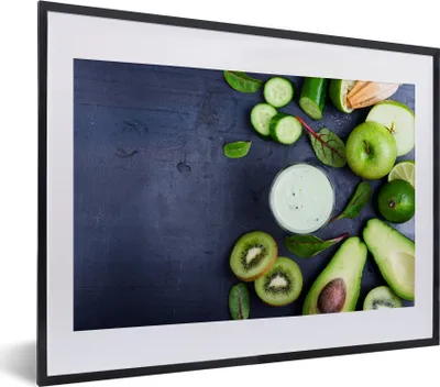 Produktbild von MuchoWow® MuchoWow® Gerahmtes Poster Smoothie - Obst - Grün 40x30 cm - Poster mit zchwarzem Bilderrahmen - Bilderrahmen - Poster im Rahmen