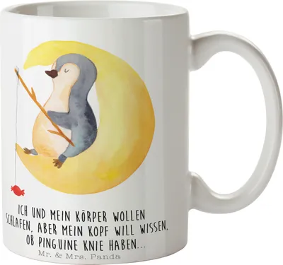 Produktbild von Mr. & Mrs. Panda Teetasse Pinguin Mond - Weiß - Geschenk, Teebecher, Neugierig, Tasse, Schlafzimmer, schlafen, Pott, Angel, Spruch, Süßigkeiten, Kaffeebecher, Kaffeetasse