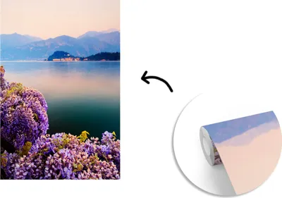 Produktbild von MuchoWow® Fototapete für Wohnzimmer oder Schlafzimmer Wandtapete Vinyl Motivtapete Glyzinie bei Sonnenuntergang - 150x220 cm - Wandbilder