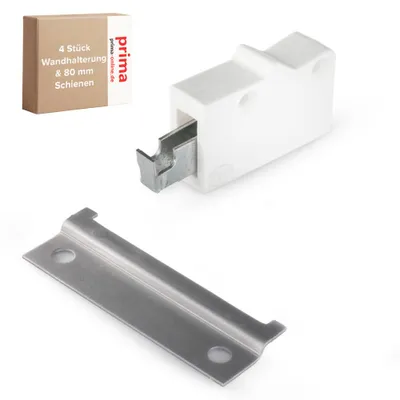 Produktbild von Schrankaufhängern Set 4⨯ Weiß Wandhalterung & 80mm Aufhängeschienen für Schränk