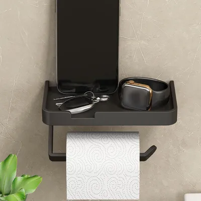Image de Porte-rouleau de papier toilette en aluminium avec support pour téléphone