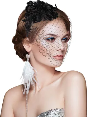Produktbild von Vintage Schleier Spitze Tiara Fascinators 20er 50er Kopfschmuck Blume Federkleid Fascinator Schwarzer Zylinder Hut Teeparty Cocktail Schleier Party H¨¹te Halloween Haarschmuck Kost¨¹m Damen M?dchen