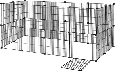 Obrázok produktu pre XINZI vonkajší výbeh pre králiky králiky morčatá šteňatá výbeh ohrádka pre malé zvieratá s dverami DIY 24 panelov čierna 142 x 72 x 36 cm
