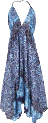 Produktbild von Boho Sommerkleid, Magic Dress, Maxikleid, Neckholder Strandkleid - Marine/hellblau, Damen, Viskose, Kleider