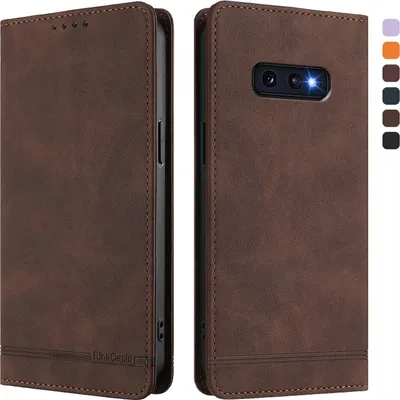 Obrázek produktu pro Pouzdro pro Samsung Galaxy S10E, retroPolyuretankožené flip pouzdro s stojánkem a přihrádkami na karty Hnědý