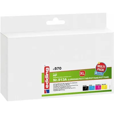 Immagine prodotto di edding 18-570 edding EDD-570 cartucce per stampanti nero, ciano, magenta, giallo compatibili con HP 913A (L0R95AE, F6T77AE, F6T78AE, F6T79AE), set da 4