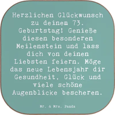 Produktbild von Mr. & Mrs. Panda Tischuntersetzer Spruch 73. Geburtstag Meilenstein - Meeresbrise - Geschenk, Familie, Liebe, Untersetzer für Gläser, Tischschoner, Gesundheit, Coaster