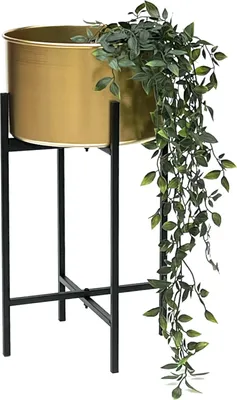 Zdjęcie produktu dla DanDiBo Stołek na kwiaty z doniczką złoty metal czarny 50 cm Stojak na kwiaty 96527 Stojak na rośliny Kolumna na kwiaty Nowoczesny stołek na rośliny