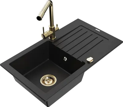 Produktbild von Mexen Pablo 1 Becken-Granitspüle mit Abtropffläche und Mischbatterie Duero, Schwarz - 6510-77-671600-50