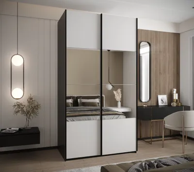 Produktbild von Zweitüriger Kleiderschrank SAMARA 4 - 130 cm, schwarz/weiß/schwarz