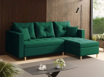 Produktbild von SALES LEADER Ecksofa BERLIN 230x145 cm mit schlaffunktion, mit Bettkasten, universelle Seite, Moderner Stoff ELEMENT 20, Dunkelgrün