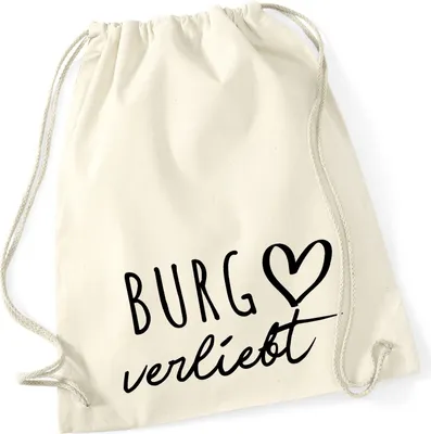 Produktbild von Huuraa Turnbeutel Burg verliebt 12 Liter Natural Baumwolle Rucksack Geschenkidee