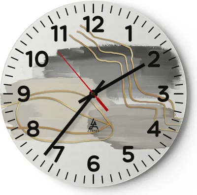 Produktbild von Wanduhr - Rund - Glasuhr - Abstraktion Stück Gold - 30x30cm - Schleichendes Uhrwerk - Lautlos - zum Aufhängen bereit - Dekoration Modern - Wanddekoration aus Glas - C4AR30x30-4149