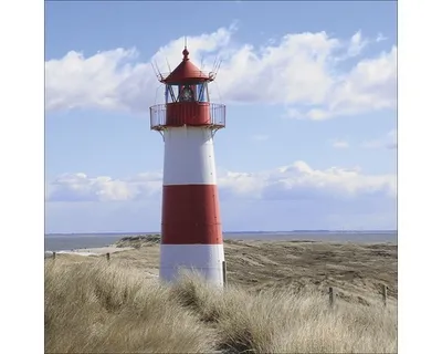 Produktbild von Glasbild Seeblick I, 20x20 cm, maritimes Motiv mit Leuchtturm an der Küste