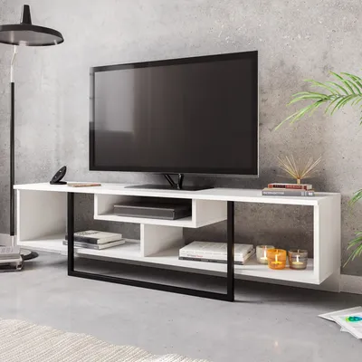 Produktbild von Skye Decor, Asal (150) - White, Black, Fernsehtisch, Weiß, 100 % MELAMINBESCHICHTETE SPANPLATTEN, 149,4 x 35,2 x 40,2 cm