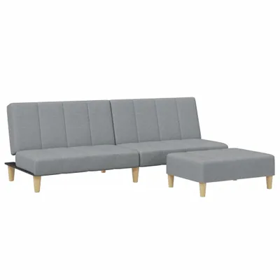 Imagen del producto de Sofá cama de 2 plazas con reposapiés, color gris claro, tapizado en tela