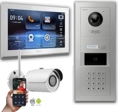 Produktbild von Goliath IP Video Türsprechanlage: 10-Zoll 1 Monitor, RFID, Zahlencode, Silber, Wifi-Kamera  : Aufputzdose : 10 Zoll in Weiß Monitor Auswahl: 10 Zoll in Weiß Türklingel Montagedose: Aufputzdose