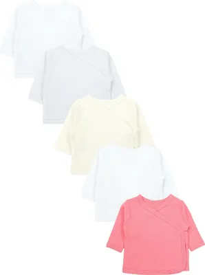 Produktbild von TupTam Baby Mädchen Langarm Wickelshirt Baumwolle 5er Set, Farbe: Weiß_Beige_Grau_Pink, Größe: 80