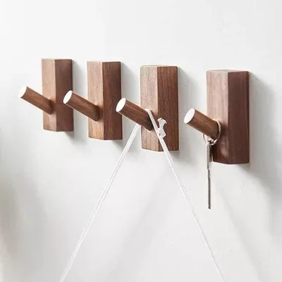 Produktbild von Famanu Wandhaken Set aus Holz - Vintage Dekoration in Schwarz Walnuss