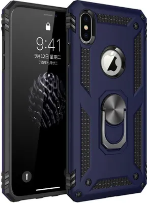 Image de iPhone XS Hülle, iPhone X Case with Ring, Dual Layer Hard PC TPU, Shockproof Case with Stand for iPhone X / iPhone XS Navy