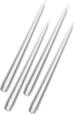 Produktbild von KOTARBAU® Set mit 4 Stück Tischkerzen Spitzkerzen für Kerzenständer Silber Metallic Unparfümiert Geschenke mit Angenehmer Duft Aromatherapie Dekorations-Kerzen