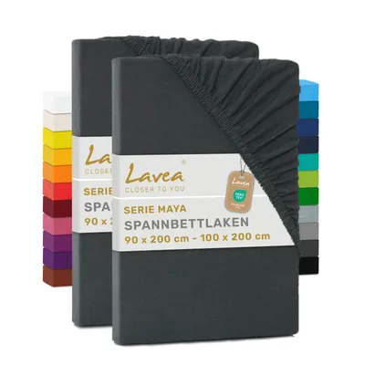 Zdjęcie produktu dla Zestaw 2 sztuk prześcieradeł satynowych Lavea®, 90/100x200 cm, 100% bawełna – Miękkie prześcieradła do materacy o wysokości do 20 cm – kolor antracyt