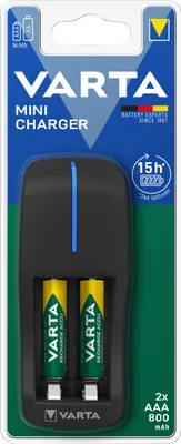 Immagine prodotto di Varta Mini Charger Caricabatterie per Batterie 2AA/AAA Ricaricabile Indicatore LED Timer di Sicurezza Nero