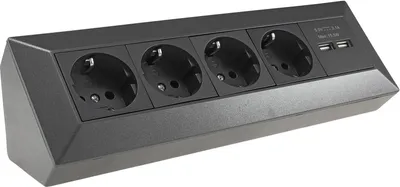 Produktbild von ChiliTec - 4-fach Steckdosenblock+2x USB, anthrazit 250V/ 16A, Aufbaumontage