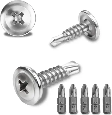Produktbild von Selbstschneidende Schrauben, 4,2x13mm, 200 Stück, Edelstahl 410, Senkkopf, mit 5 Bits, Silber