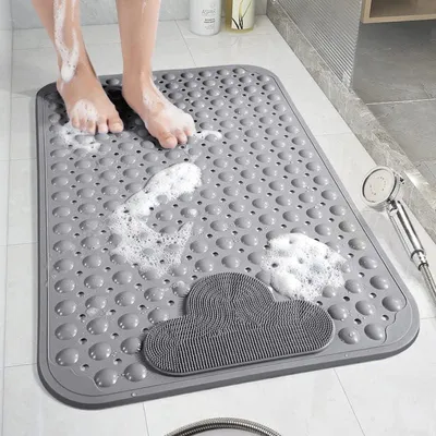 Produktbild von Duschmatte rutschfest 90x60 cm mit Saugnäpfen Komfort Massage Grau. Hochwertig Praktisch Langlebig für Küche Haushalt Praktisch