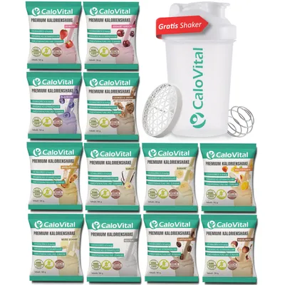 Produktbild von CaloVital Hochkalorische Trinknahrung für gezielte Gewichtszunahme [PROBIERPAKET INKL. GRATIS SHAKER] 12er Pack Classic je 50 g Pulver