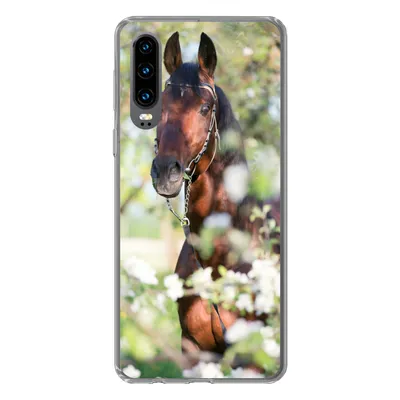 Produktbild von MuchoWow® Handyhülle Schutzhülle Hülle für Huawei P30 Pferde - Blüte - Frühling - Tiere Silikon Softcase Handy Hülle - Kartenbesitzer