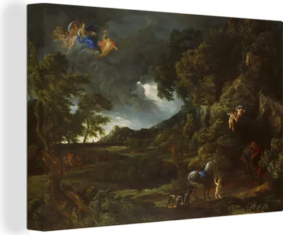 Zdjęcie produktu dla OneMillionCanvasses® - Obrazy na płótnie - 140x90 cm, Pejzaż ze związkiem Dydony i Eneasza - Obraz autorstwa Gaspard Dughet, Dekoracja ścienna z nadrukiem