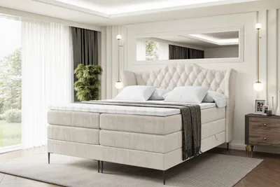 Produktbild von ALTDECOR Boxspringbett mit Schwarz Füßen, Matratze und Lattenrost, Topper, Polsterbett mit Bettkasten, Bett mit Stauraum H3- und H4- Matratze, Doppelbett -VILA-FC KING-140x200 - Beige Monolith