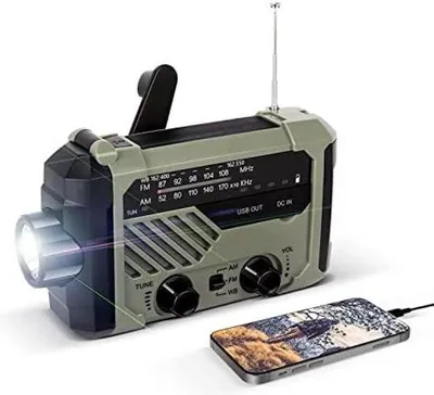 Obrázok produktu pre Solárne rádio s AM/FM, SOS alarmom, LED svietidlom, lampou na čítanie, dynamickým osvetlením, powerbankou s kapacitou 2000 mAh, funkciou nabíjania cez USB, ručnou vysielačkou, núdzovým rádiom, outdoorovým zariadením na prežitie