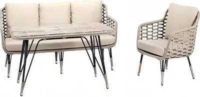 Produktbild von Sofas Gartenmöbel  Beige Couchtisch Sessel Moderne Rattan Hochwertig 3 Sitzer
