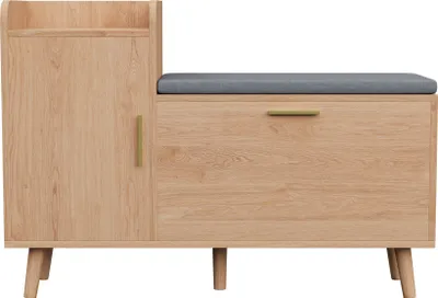 Produktbild von Schuhschrank mit Sitzbank, Schuhbank mit Sitzfläche, 2-stöckig, , Klappschubladen und offenem Stauraum, Schwarz, B100/T35/H69.5 cm