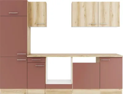 Produktbild von Optifit Küchenzeile ohne Geräte Livorno290/Bari407 270 cm wildeiche rostrot matt strukturiert zerlegt Variante reversibe