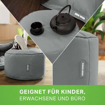 Produktbild von Green Bean® Sitzsack-Hocker "Stay" 45x25cm mit EPS-Perlen Füllung - Fußhocker Sitz-Pouf für Sitzsäcke - Fußablage Sitzkissen Sitzhocker Grau