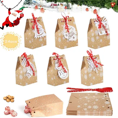 Immagine prodotto di Sacchetti regalo per Natale, confezione da 24 pezzi. Calendario dell'Avvento da riempire. Realizzati in carta kraft, con etichette e nastri inclusi