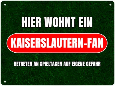 Produktbild von Hier wohnt ein Kaiserslautern-Fan Metallschild XL in 21x28 cm mit Rasenmotiv