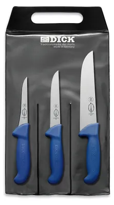 3-teiliges Messerset, 15 cm, Edelstahl, blau, Ergogrip