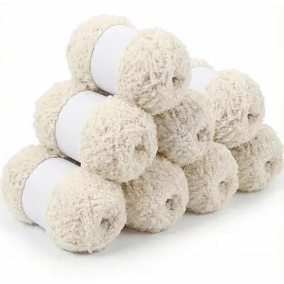 Image de Fil chenille, 8 pelotes de 50g, couleur blanche, fil duveteux pour le crochet et le tricot, fil doux pour les couvertures et les amigurumis