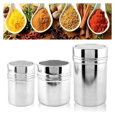 Produktbild von Puderzuckerstreuer - Spender für Puderzucker für Kaffee - 3-teiliges Edelstahlset für Tee, Kuchen, Kekse und Pfannkuchen
