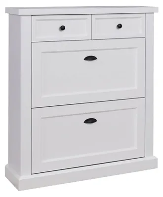 Image de Armoire à chaussures Galineo, commode à chaussures, 97,5 x 27,5 x 110 cm, blanche, en MDF