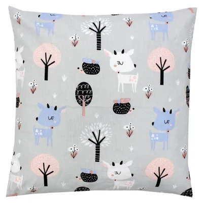 Produktbild von TupTam Kinder Kissenbezug Kissenhülle Dekorativ Gemustert, Farbe: Rehe / Igel / Grau, Größe: 80 x 80 cm