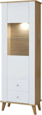 Produktbild von Vitrine Bambey 04, Farbe: Eiche / Weiß - 190 x 64 x 39 cm (H x B x T)